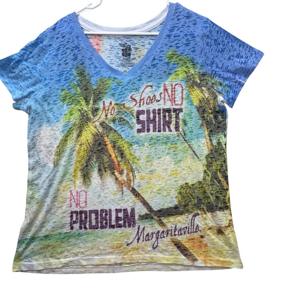 Margaritaville T-Shirt Women XXL Blue No Shoes No Shirt No Problem Burnout Beach